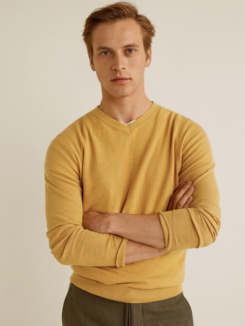 

MANGO MAN Mustard Yellow Solid Sweater