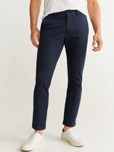 

MANGO MAN Men Navy Blue Tapered Fit Solid Chinos