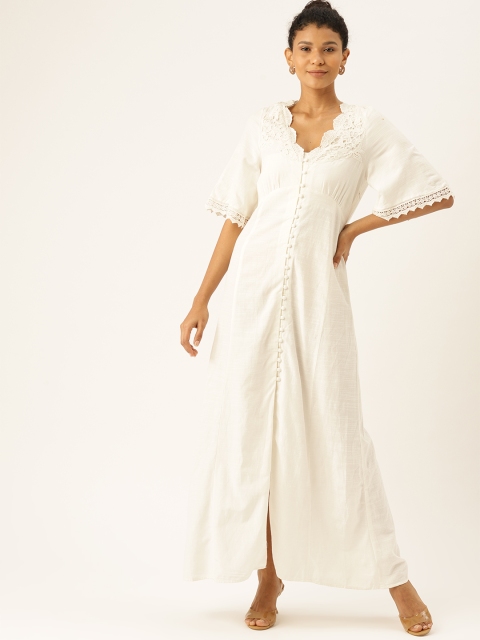 

MANGO Women Off-White Solid A-Line Maxi Dress