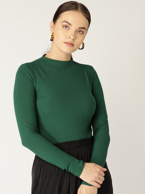 

MANGO Women Green Ribbed Round Neck T-shirt