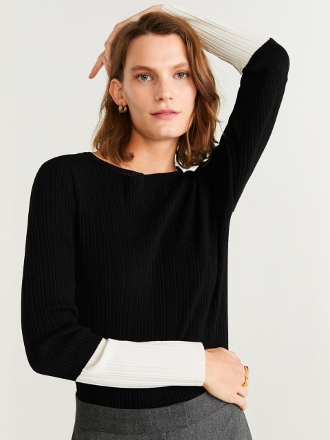 

MANGO Women Black Ribbed Top