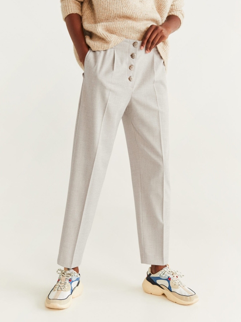 

MANGO Women Off-White Regular Fit Self Design Regular Trousers