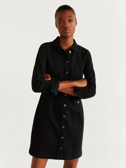 

MANGO Women Black Solid Denim Shirt Dress