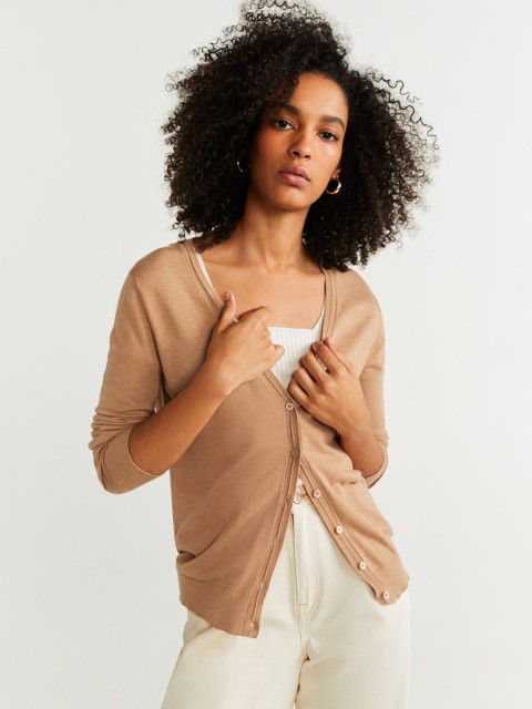 

MANGO Women Beige Solid Cardigan