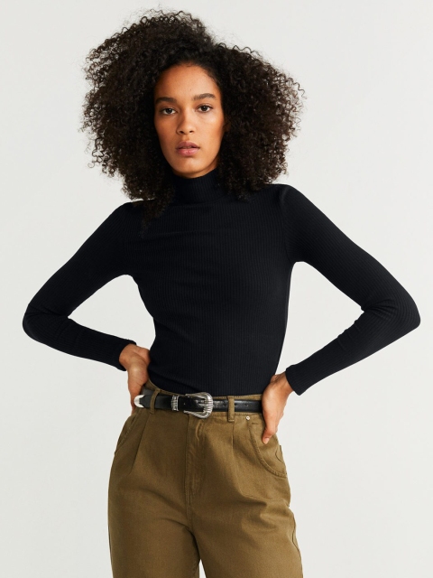 

MANGO Women Black Solid Winter Fitted Top