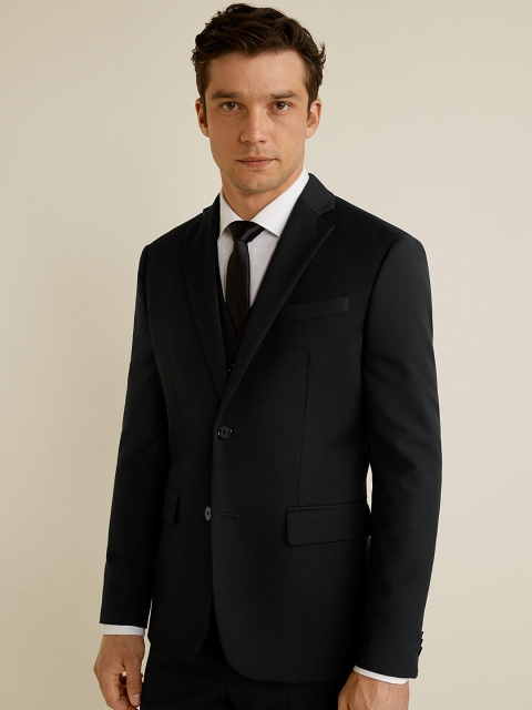 

MANGO MAN Men Black Solid Single-Breasted Slim-Fit Formal Blazer