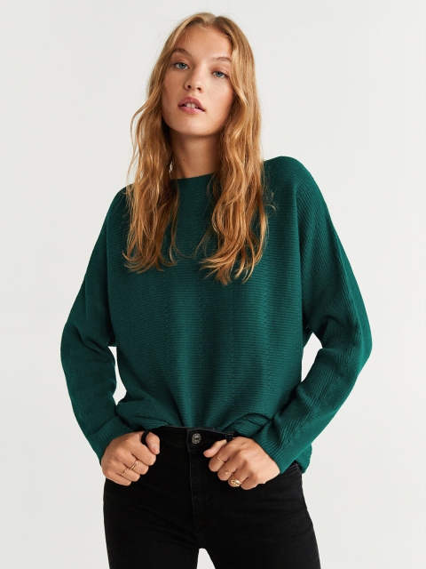 

MANGO Women Green Ribbed Sweater