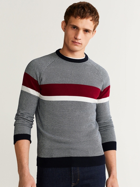 

MANGO MAN Navy & White Striped Sweater, Navy blue