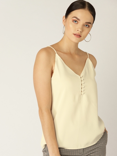 

MANGO Women Cream-Coloured Solid A-Line Top