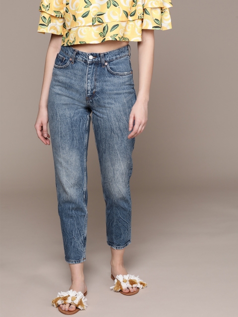 

MANGO Women Blue Regular Fit High-Rise Clean Look Cropped Jeans