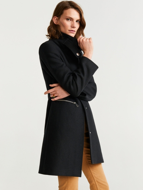 

MANGO Women Black Solid Longline Coat