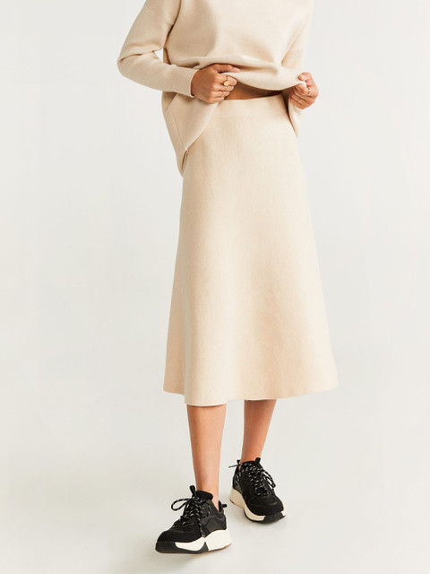 

MANGO Women Cream-Coloured Solid A-Line Skirt