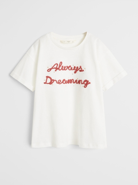 

Mango Kids Girls White Embroidered Round Neck T-shirt