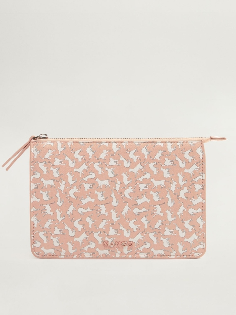 

MANGO Women Peach-Coloured & White Cat Print Cosmetic Pouch