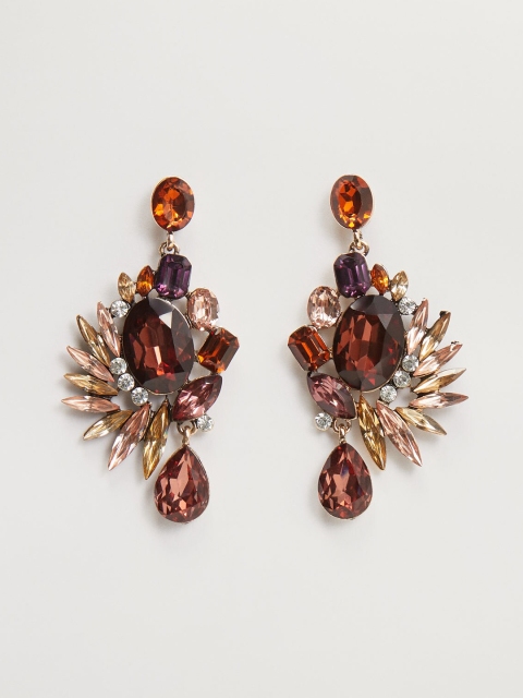 

MANGO Gold-Toned & Orange Stine Studded Contemporary Drop Earrings