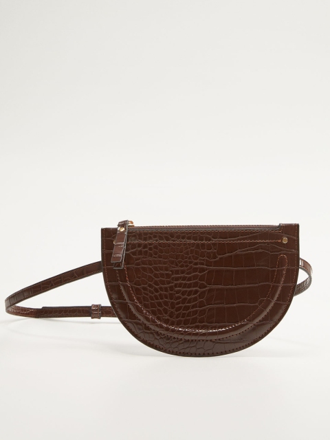 

MANGO Women Coffee Brown Croc Textured Fanny Pack