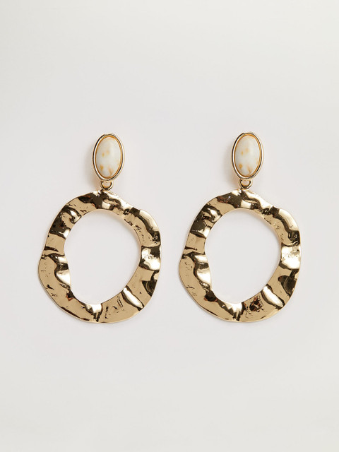 

MANGO Women Gold-Toned & Off-White Beaded Oval Drop Earrings