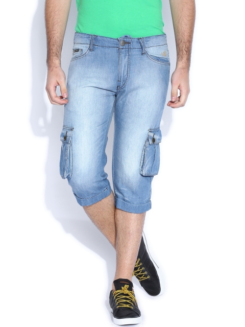 

Flying Machine Blue Linen Denim Slim Cargo Shorts