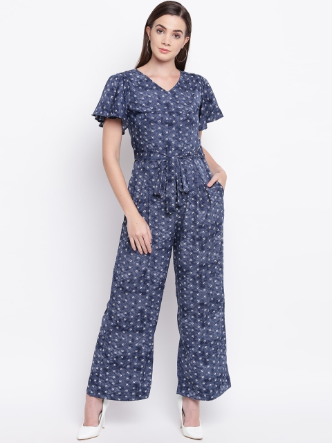 

Cottinfab Women Navy Blue & White Printed Basic Jumpsuit