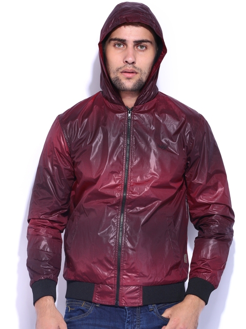 

Flying Machine Maroon & Black Printed Hooded Jacket