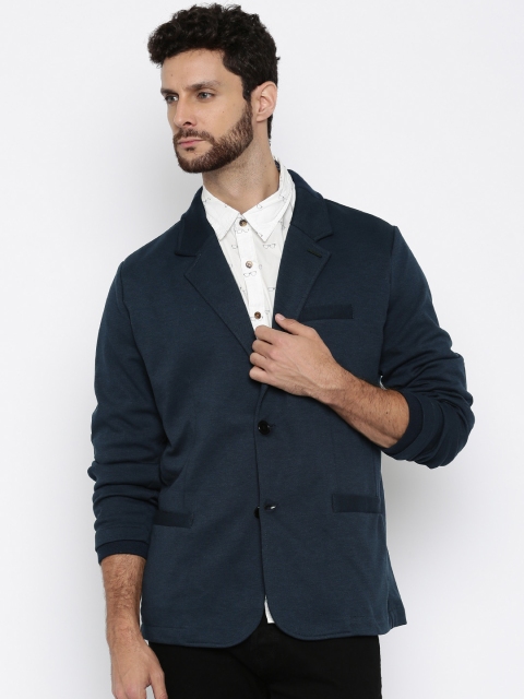 

Flying Machine Navy Slim Fit Single-Breasted Blazer, Navy blue
