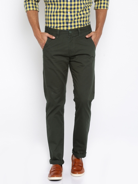 

Flying Machine Men Olive Green Solid Slim Fit Chino Trousers