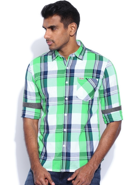 

Flying Machine Green & White Checked Casual Shirt