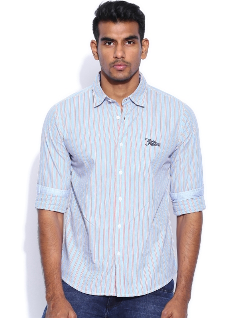 

Flying Machine Blue Striped Casual Shirt
