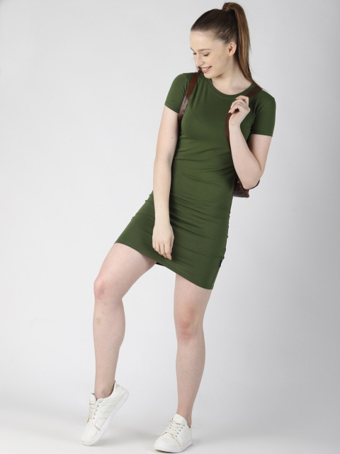 

Blue Saint Women Solid Olive Green T-shirt Knitted Dress