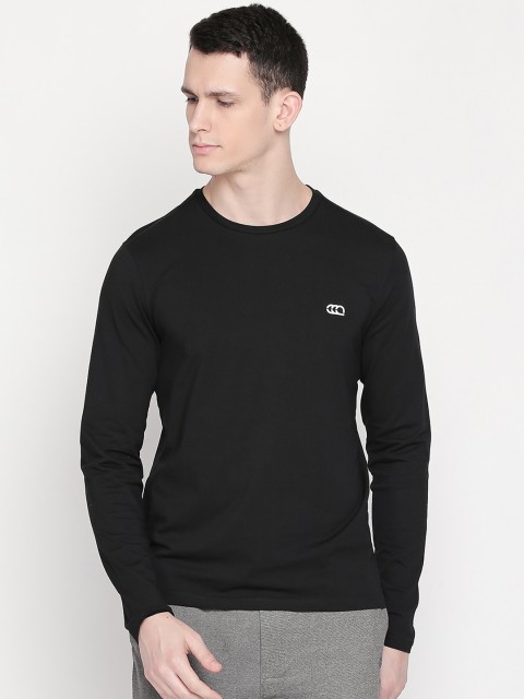 

Ajile by Pantaloons Men Black Solid Slim Fit Round Neck Pure Cotton T-shirt