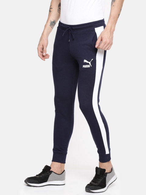 Men Navy Blue Solid Iconic T7 Track Pant