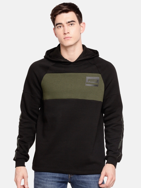 

Puma Men Black & Olive Green Colourblocked Rebel Stripe Hooded Sweatshirt