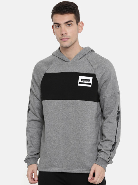 

Puma Men Grey Colourblocked Hooded Rebel Stripe Sweatshirt