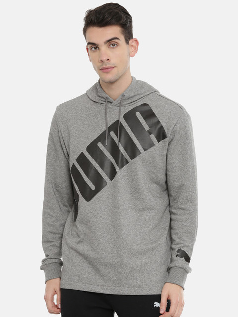 

Puma Men Grey & Black Printed OS Slant Logo Hooded Sweatshirt