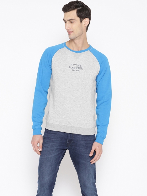 

Flying Machine Men Grey Melange Printed Sweatshirt