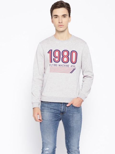 

Flying Machine Men Grey Melange Printed Sweatshirt
