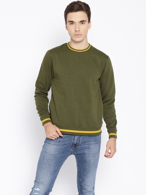 

Flying Machine Men Olive Green Solid Sweatshirt