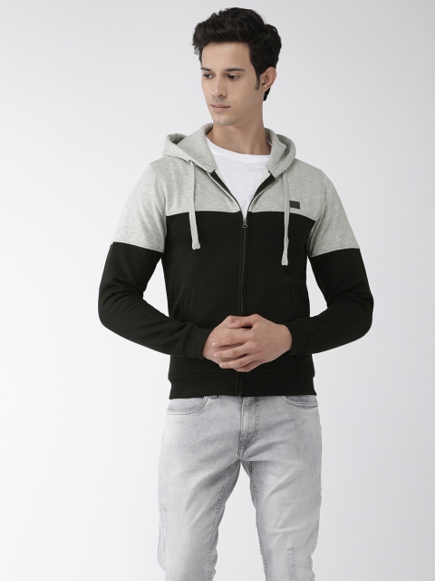 

Flying Machine Men Black & Grey Colourblocked Hooded Sweatshirt