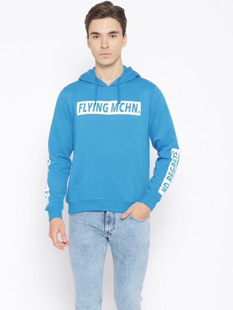 

Flying Machine Men Blue & White Printed Hooded Sweatshirt