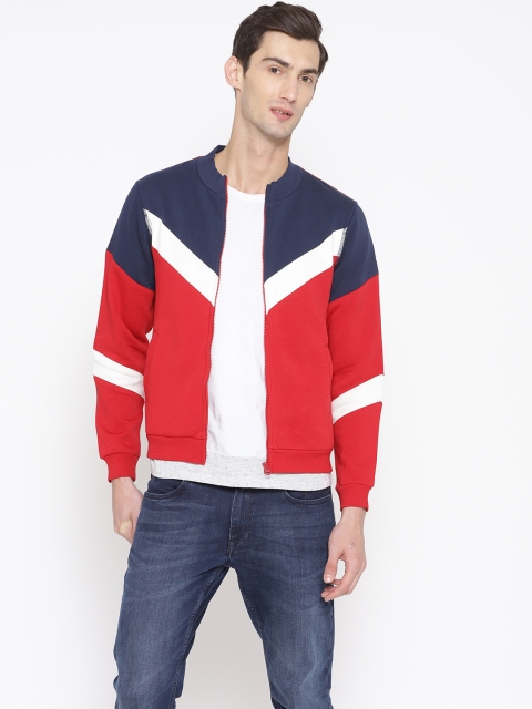 

Flying Machine Men Red & Navy Blue Colourblocked Sweatshirt