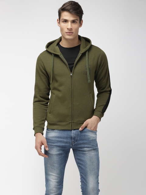 

Flying Machine Men Olive Green Solid Hooded Sweatshirt