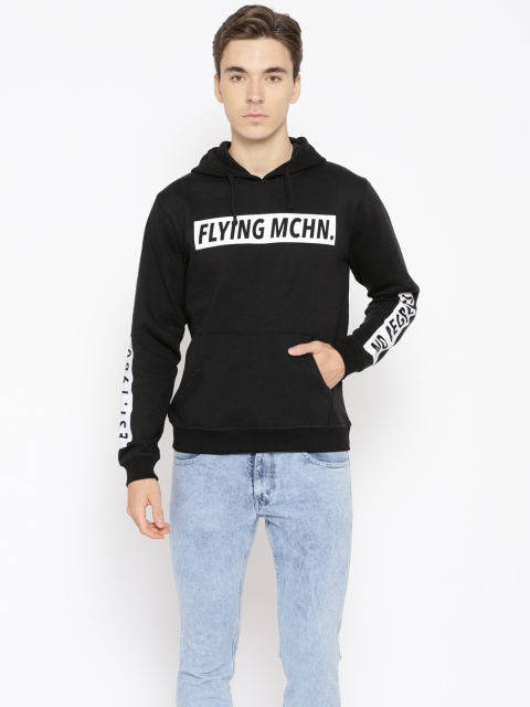 

Flying Machine Men Black & White Printed Hooded Sweatshirt