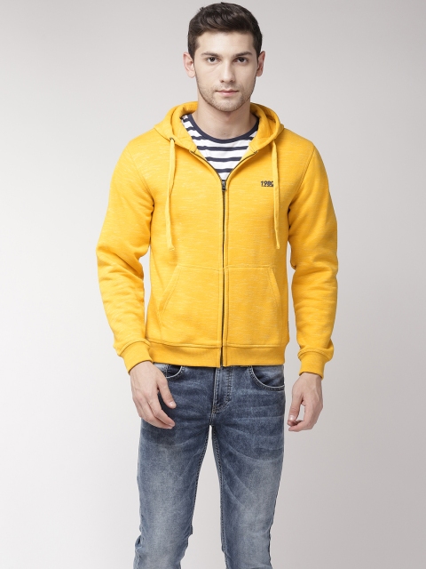 

Flying Machine Men Yellow Solid Hooded Sweatshirt