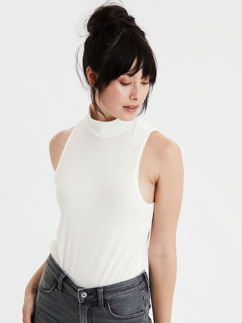 

AMERICAN EAGLE OUTFITTERS Women White Solid Top