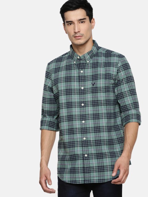 

AMERICAN EAGLE OUTFITTERS Men Green & Navy Blue Slim Fit Checked Casual Shirt