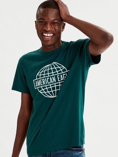 

AMERICAN EAGLE OUTFITTERS Men Green Printed Round Neck T-shirt