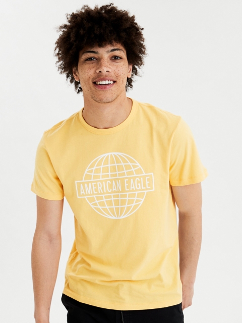 

AMERICAN EAGLE OUTFITTERS Men Yellow Printed Round Neck T-shirt