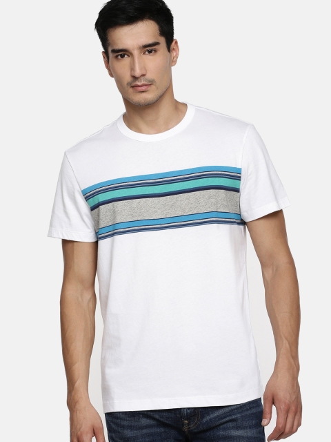 

AMERICAN EAGLE OUTFITTERS Men White Striped Round Neck T-shirt