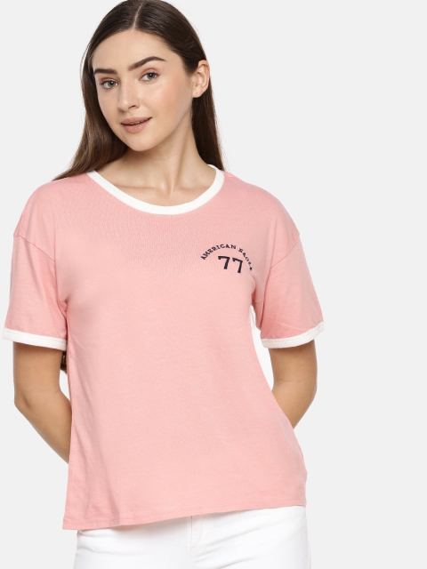 

AMERICAN EAGLE OUTFITTERS Women Pink Solid Round Neck T-shirt