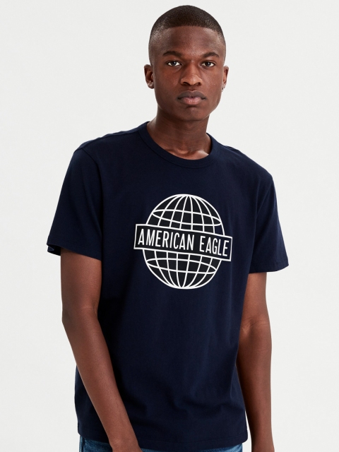 

AMERICAN EAGLE OUTFITTERS Men Navy Blue Printed Round Neck T-shirt